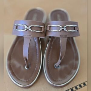 Aldo Sandals Thong Shoes Flats Brown Leather T-strap Women's US 5, UER 35